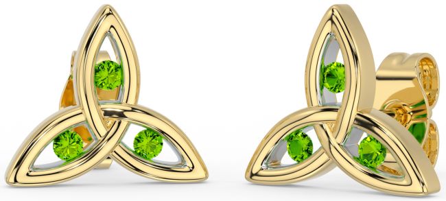Peridot Gold Silver Celtic Trinity Knot Stud Earrings