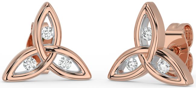 Diamond Rose Gold Celtic Trinity Knot Stud Earrings