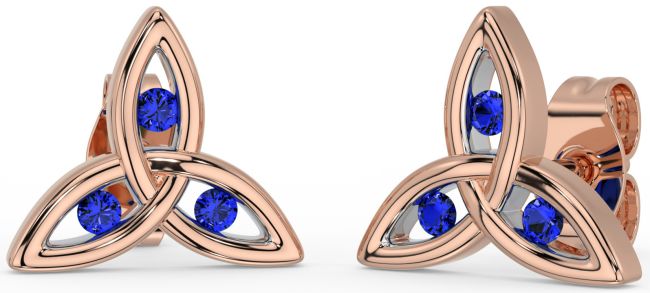 Sapphire Rose Gold Celtic Trinity Knot Stud Earrings