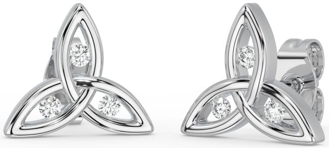 Diamond Silver Celtic Trinity Knot Stud Earrings