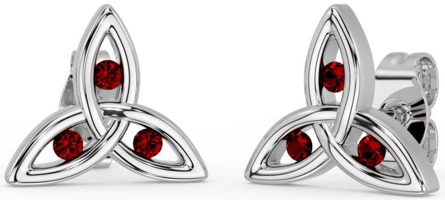 Garnet Silver Celtic Trinity Knot Stud Earrings