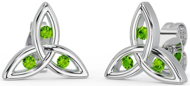 Peridot Silver Celtic Trinity Knot Stud Earrings