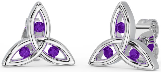 Amethyst White Gold Celtic Trinity Knot Stud Earrings