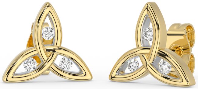 Diamant Gold keltisch Dreieinigkeit Knoten Zucht Ohrringe