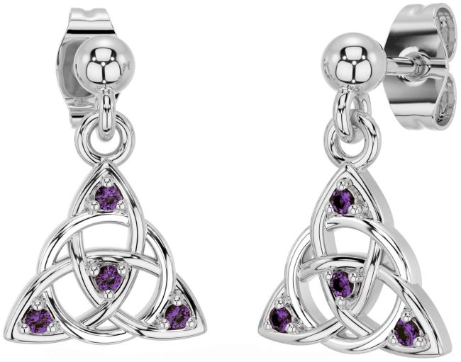 Diamond Alexandrite Silver Celtic Trinity Knot Dangle Earrings