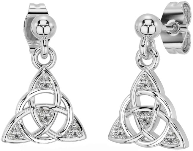 Diamond White Gold Celtic Trinity Knot Dangle Earrings