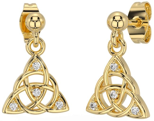 Diamond Gold Celtic Trinity Knot Dangle Earrings