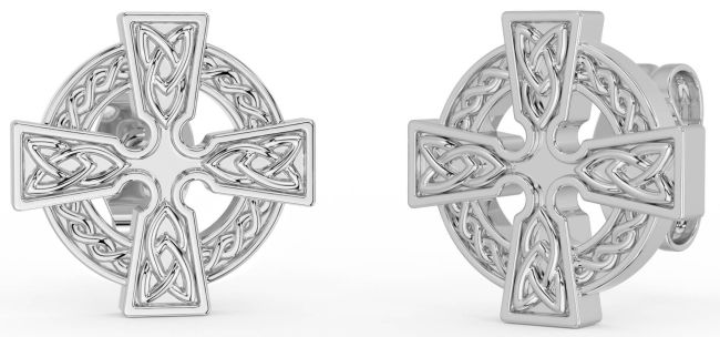 White Gold Celtic Cross Stud Earrings