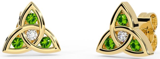 Diamond Peridot Gold Celtic Trinity Knot Stud Earrings