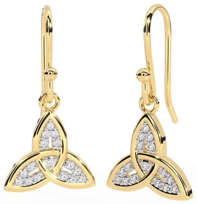 Diamond Gold Silver Celtic Trinity Knot Dangle Earrings