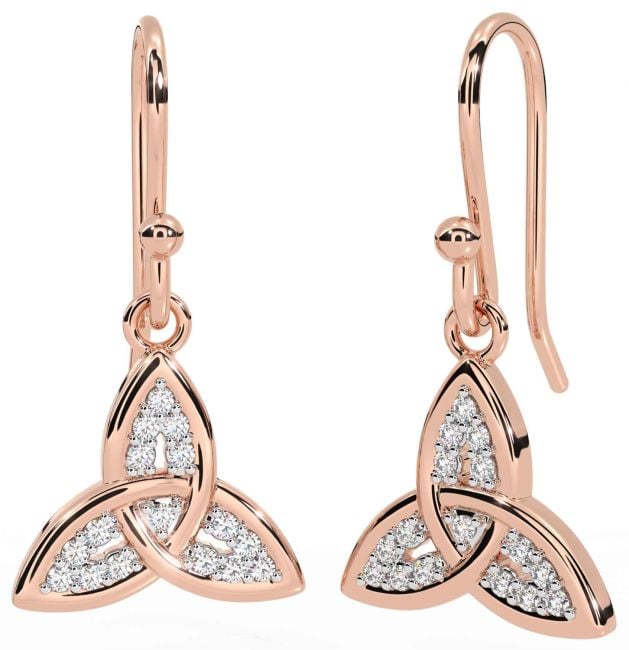 Diamond Rose Gold Celtic Trinity Knot Dangle Earrings