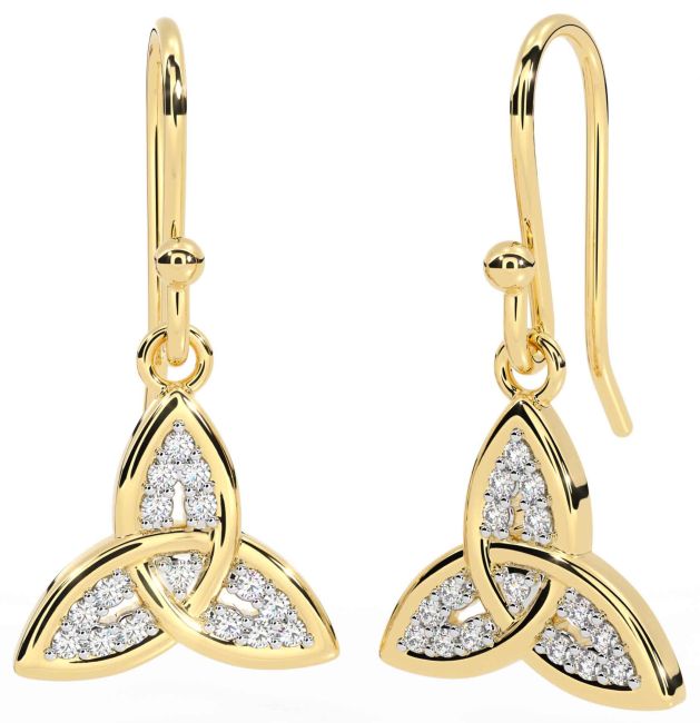 Diamond Gold Celtic Trinity Knot Dangle Earrings