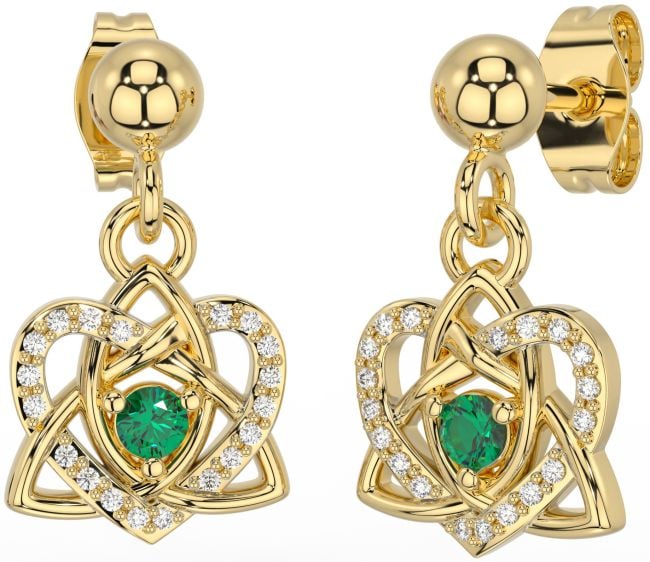 Diamond Emerald Gold Silver Celtic Trinity Knot Heart Dangle Earrings