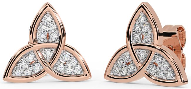 Diamond Rose Gold Celtic Trinity Knot Stud Earrings