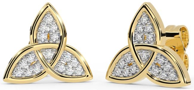 Diamond Gold Celtic Trinity Knot Stud Earrings