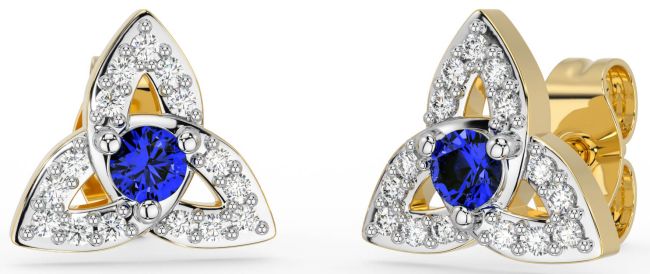 Diamond Sapphire Gold Silver Celtic Trinity Knot Stud Earrings