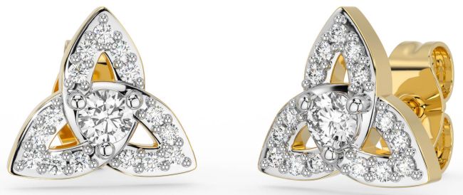 Diamond White Yellow Gold Celtic Trinity Knot Stud Earrings