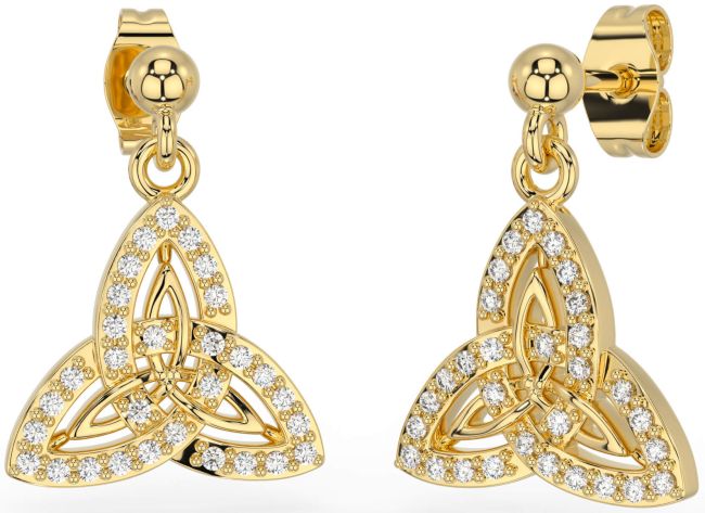 Diamond Gold Silver Celtic Trinity Knot Dangle Earrings