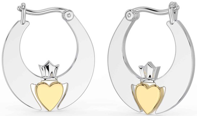 Gold Silver Claddagh Dangle Earrings