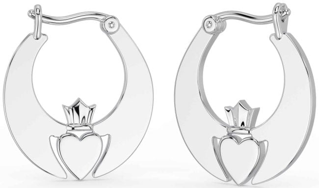 White Gold Claddagh Dangle Earrings