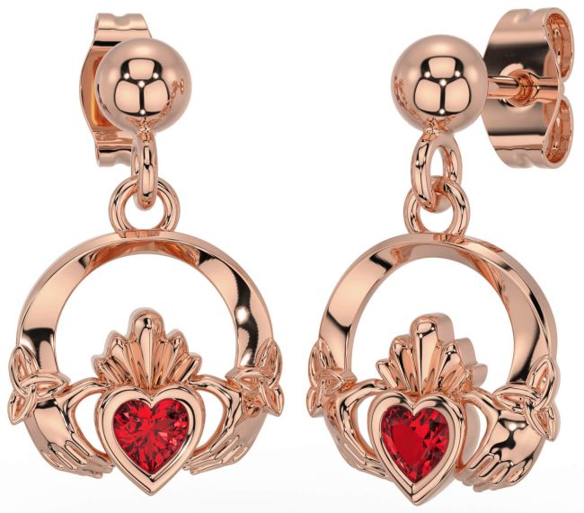 Ruby Rose Gold Silver Celtic Claddagh Trinity Knot Dangle Earrings