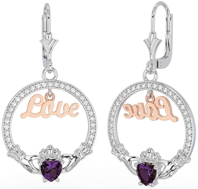 Trandafir alexandrit diamant Aur Argint Claddagh Love Dangle Cercei