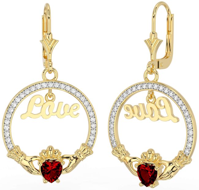 Diamante Granate Oro Plata Claddagh Amar Colgar Pendientes