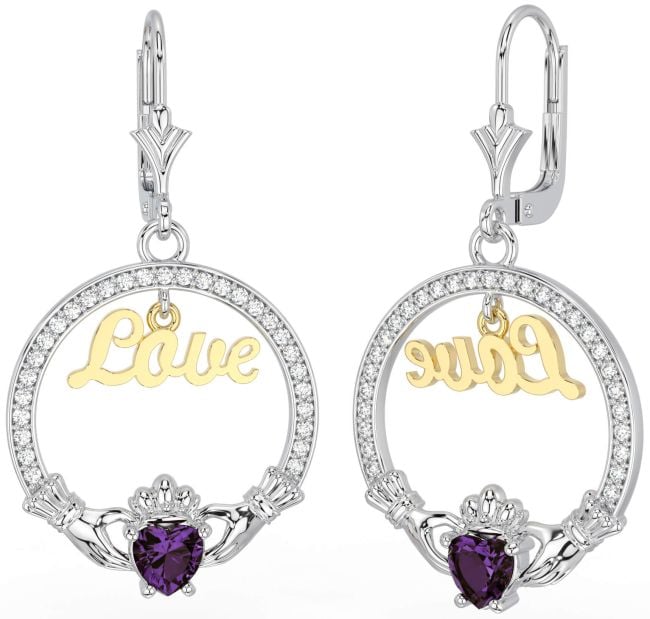 Aur alexandrit diamant Cercei de argint Claddagh Love Dangle