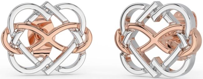 Rose Gold Silver Infinity Heart Stud Earrings
