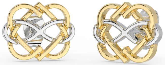 White Yellow Gold Infinity Heart Stud Earrings