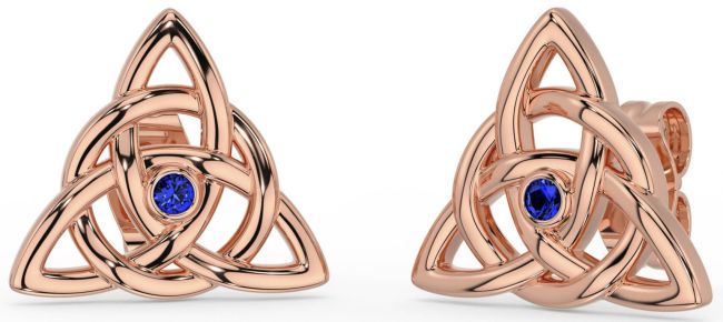 Sapphire Rose Gold Silver Celtic Trinity Knot Stud Earrings