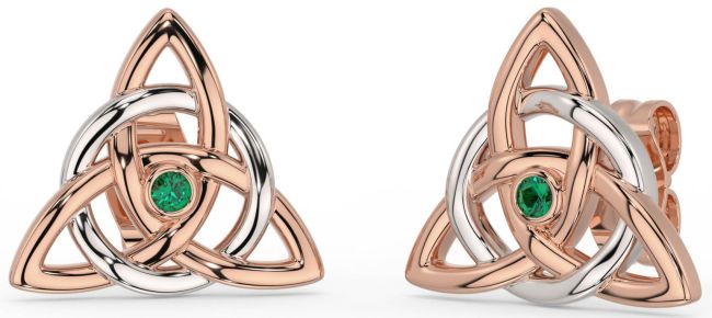 Smaragd Weiß Rose Gold keltisch Dreieinigkeit Knoten Zucht Ohrringe