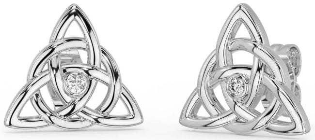 Diamond Silver Celtic Trinity Knot Stud Earrings