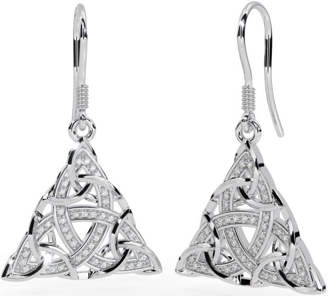 Diamond Silver Celtic Trinity Knot Dangle Earrings