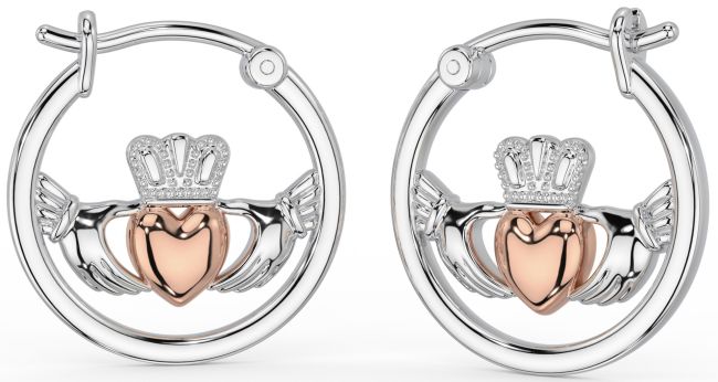 Rose Gold Silver Celtic Claddagh Hoop Earrings