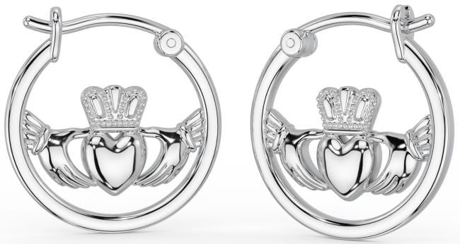 Silver Celtic Claddagh Hoop Earrings