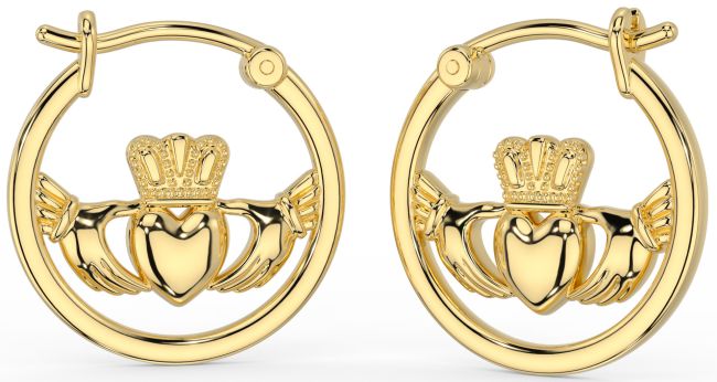 Gold Celtic Claddagh Hoop Earrings