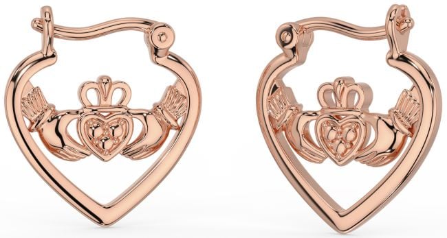 Rose Gold Silver Claddagh Heart Hoop Earrings
