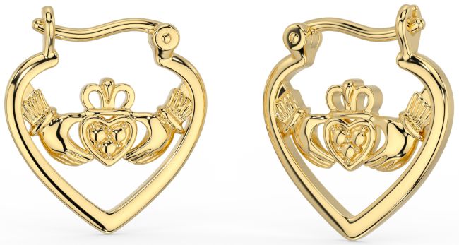 Gold Claddagh Heart Hoop Earrings