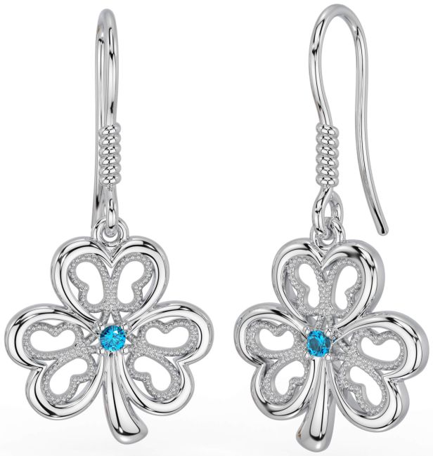 Topaz Silver Shamrock Dangle Earrings