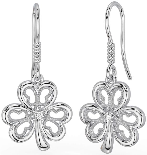 Diamond White Gold Shamrock Dangle Earrings