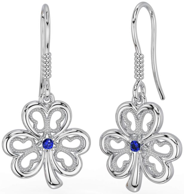 Sapphire White Gold Shamrock Dangle Earrings