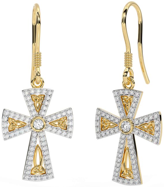 Diamante Oro céltico Cruz Trinidad Nudo Colgar Pendientes