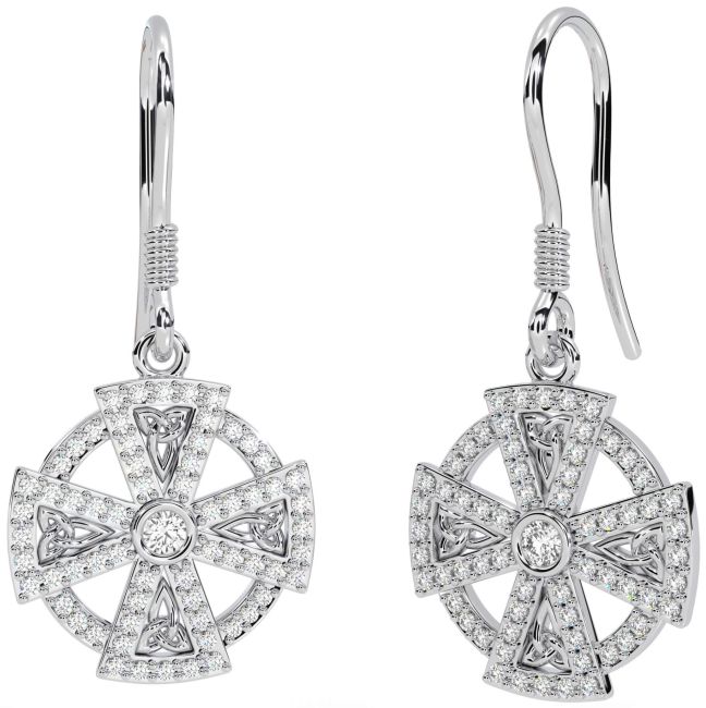 Diamond White Gold Celtic Cross Dangle Earrings