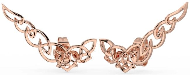 Rose Gold Silver Celtic Trinity Knot Climber Earrings