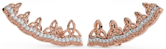 Large Diamond Rose Gold Silver Celtic Trinity Knot Climber Earrings