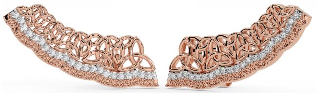 Large Diamond Rose Gold Celtic Trinity Knot Climber Earrings