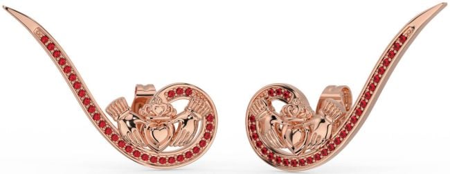 Ruby Rose Gold Silver Claddagh Climber Earrings