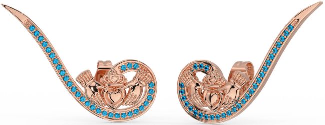 Topaz Rose Gold Claddagh Climber Earrings