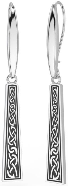 White Gold Black Rhodium Celtic Dangle Earrings